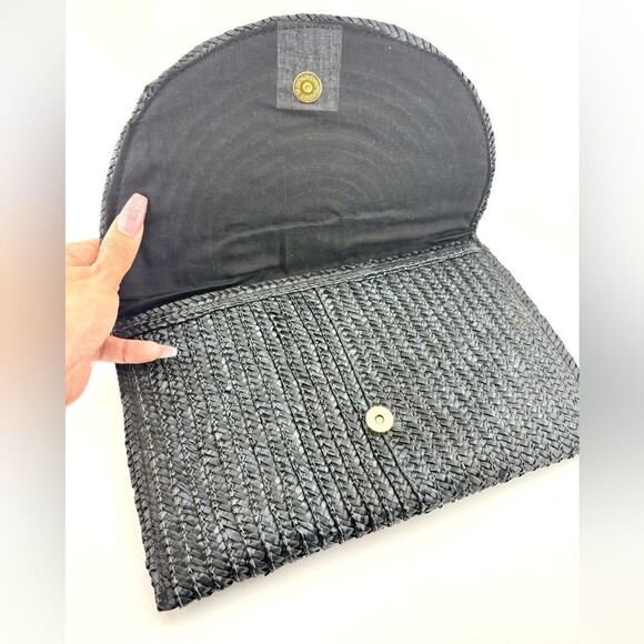 Black Woven Raffia Large Clutch NWOT - 12" x 8" - Picture 2 of 5